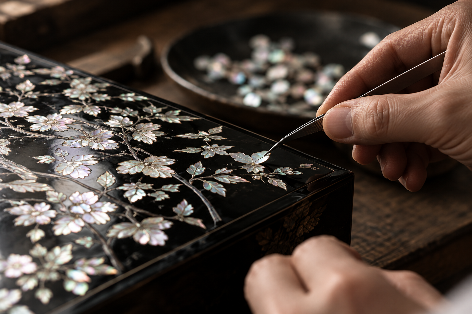 Detail of Korean mother-of-pearl lacquerware